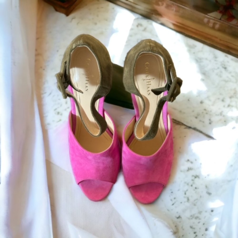 Cole Haan x Nike Air Pink & Olive Green Suede Heels Women 8B